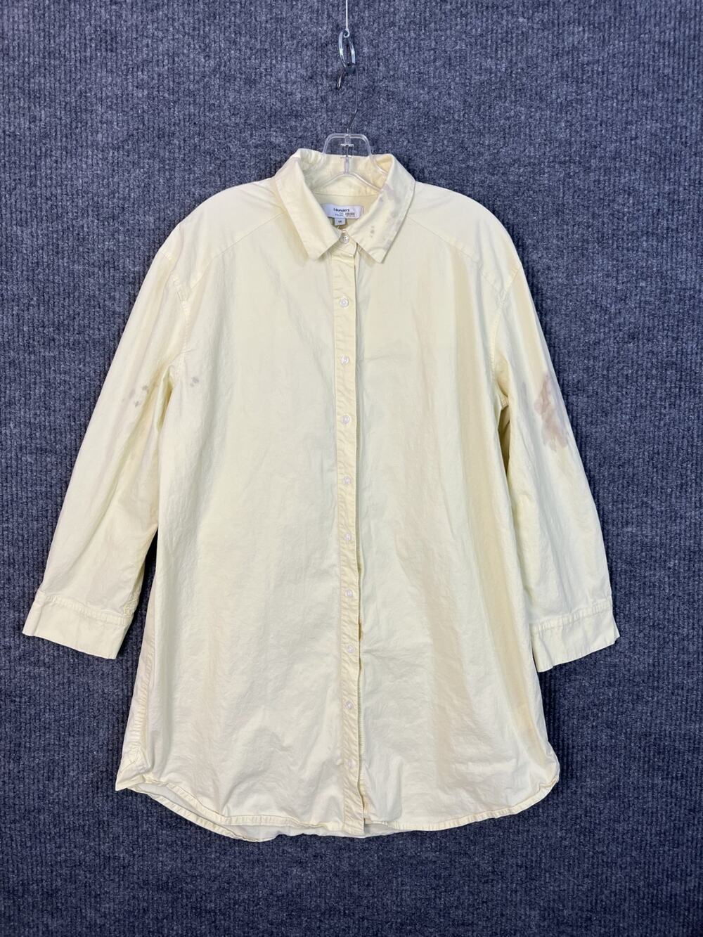 Saunders Oversized Button Up Dress Size 12 Yellow Long Sleeve Collared
